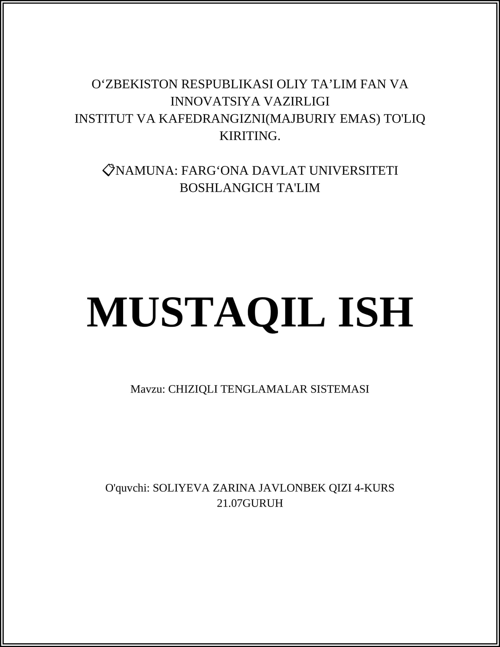 CHIZIQLI TENGLAMALAR SISTEMASI 1