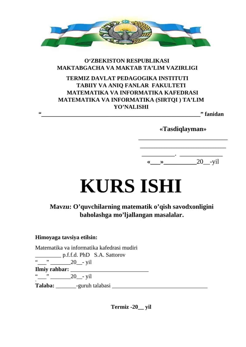 O’quvchilarning matematik o’qish savodxonligini baholashga mo’ljallangan masalalar 1