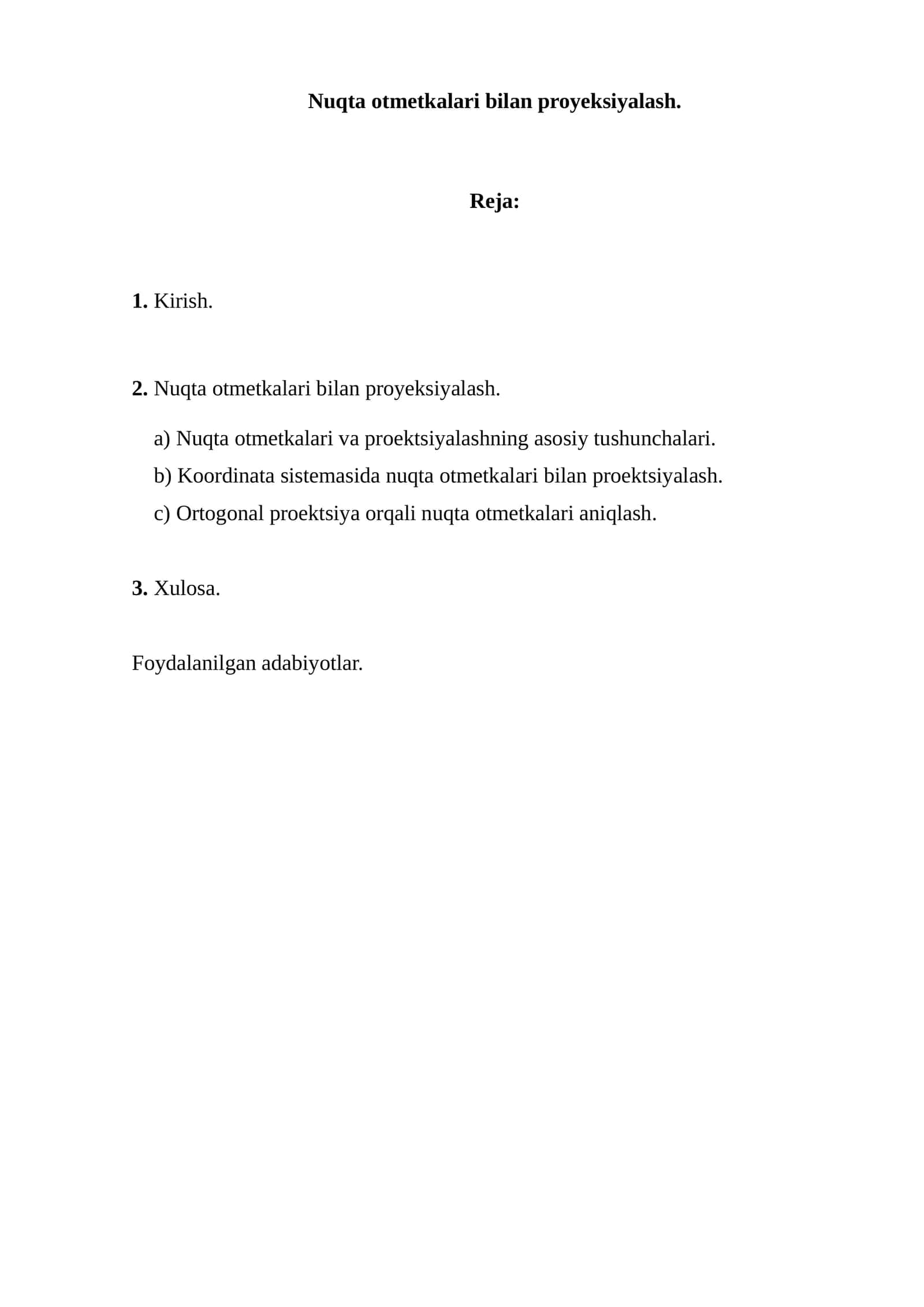 Nuqta otmetkalari bilan proyeksiyalash 1
