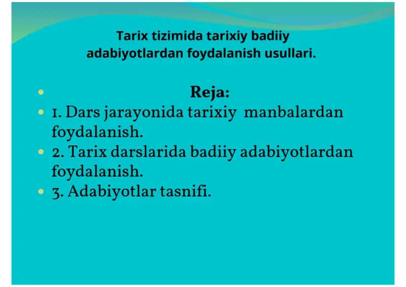 tarix darslarida adabiyotlardan foydalanish 1