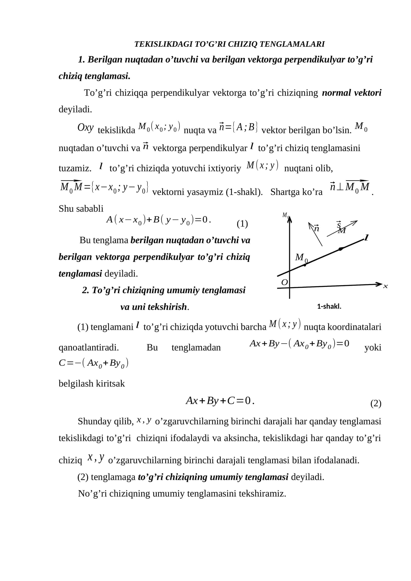 Tekislikdagi to’g’ri chiziq tenglamalari 1