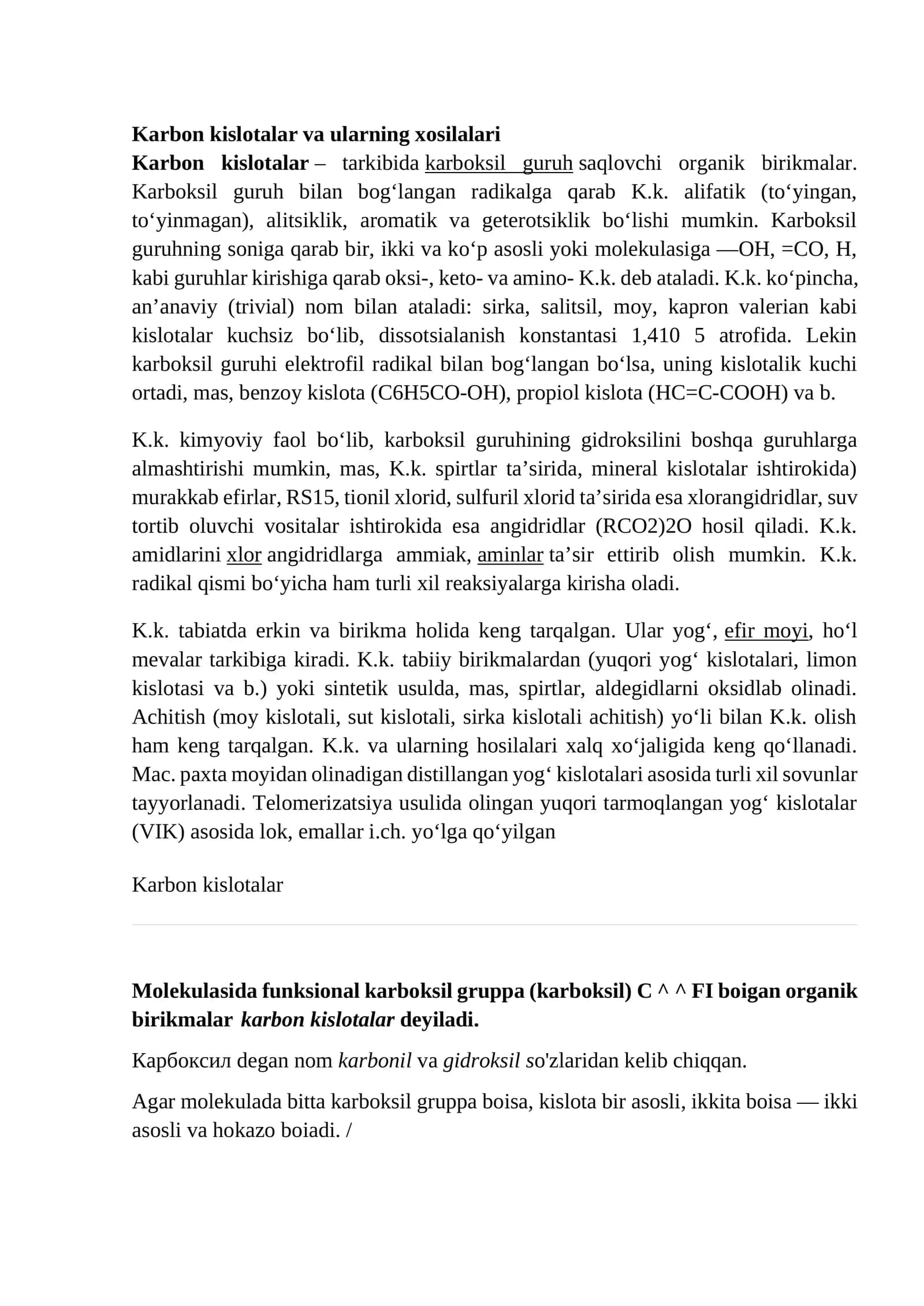 Karbon kislotalar va ularning xosilalari 1