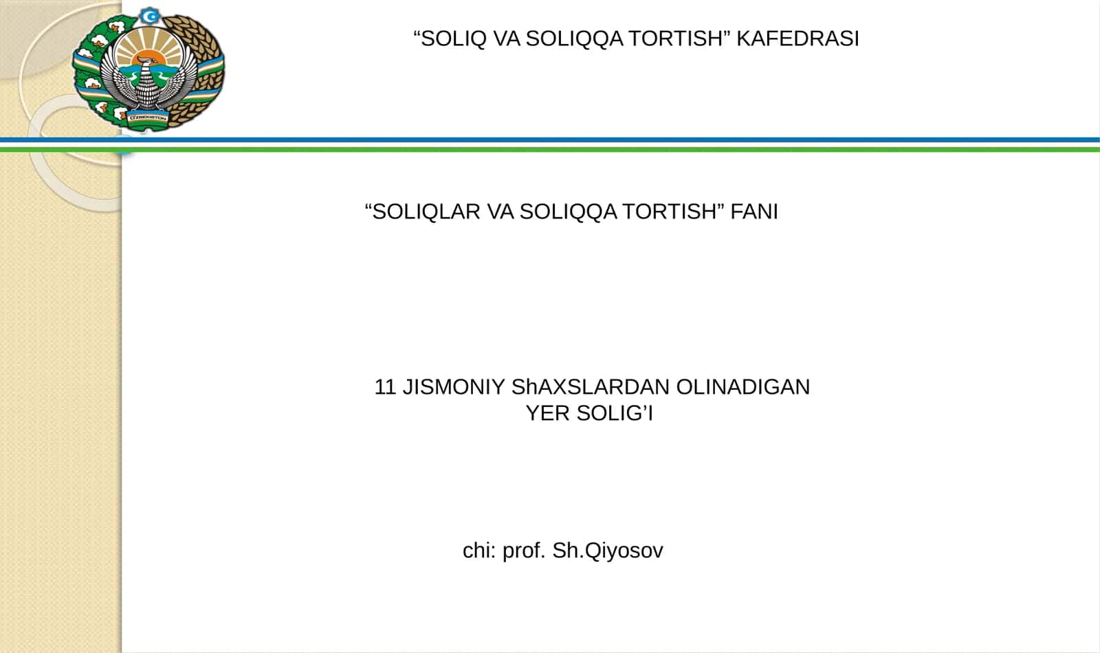 Jismoniy Shaxslardan Olinadigan Yer Solig'i 1