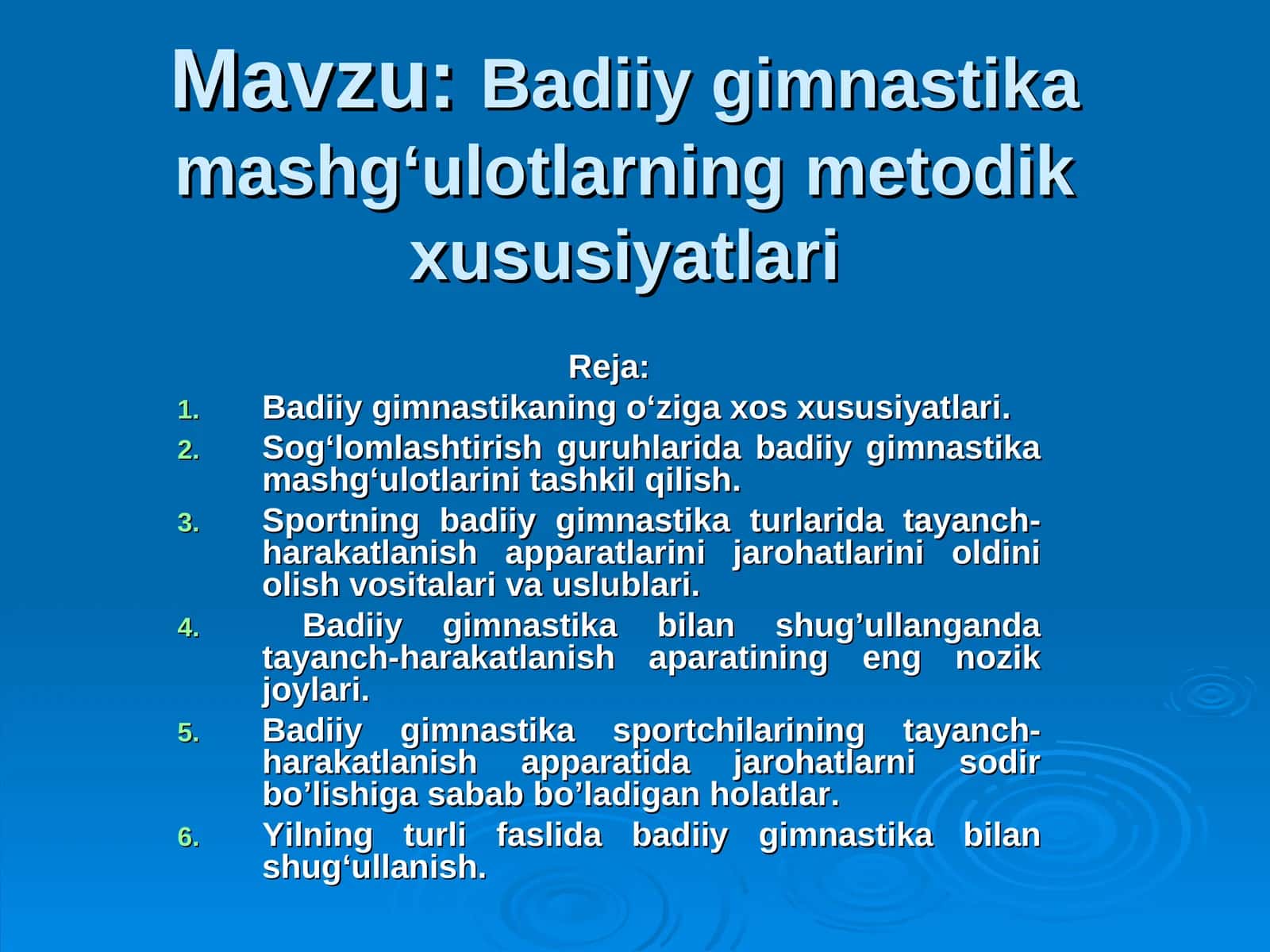 Badiiy gimnastika mashg‘ulotlarning metodik xususiyatlari 1