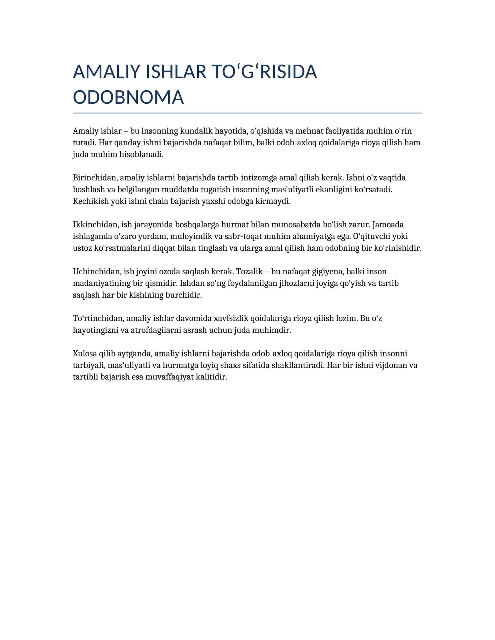 Amaliy ishlar to‘g‘risida odobnoma 1