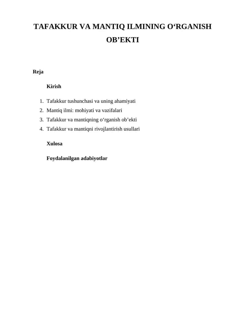 Tafakkur va Mantiq Ilmi 1