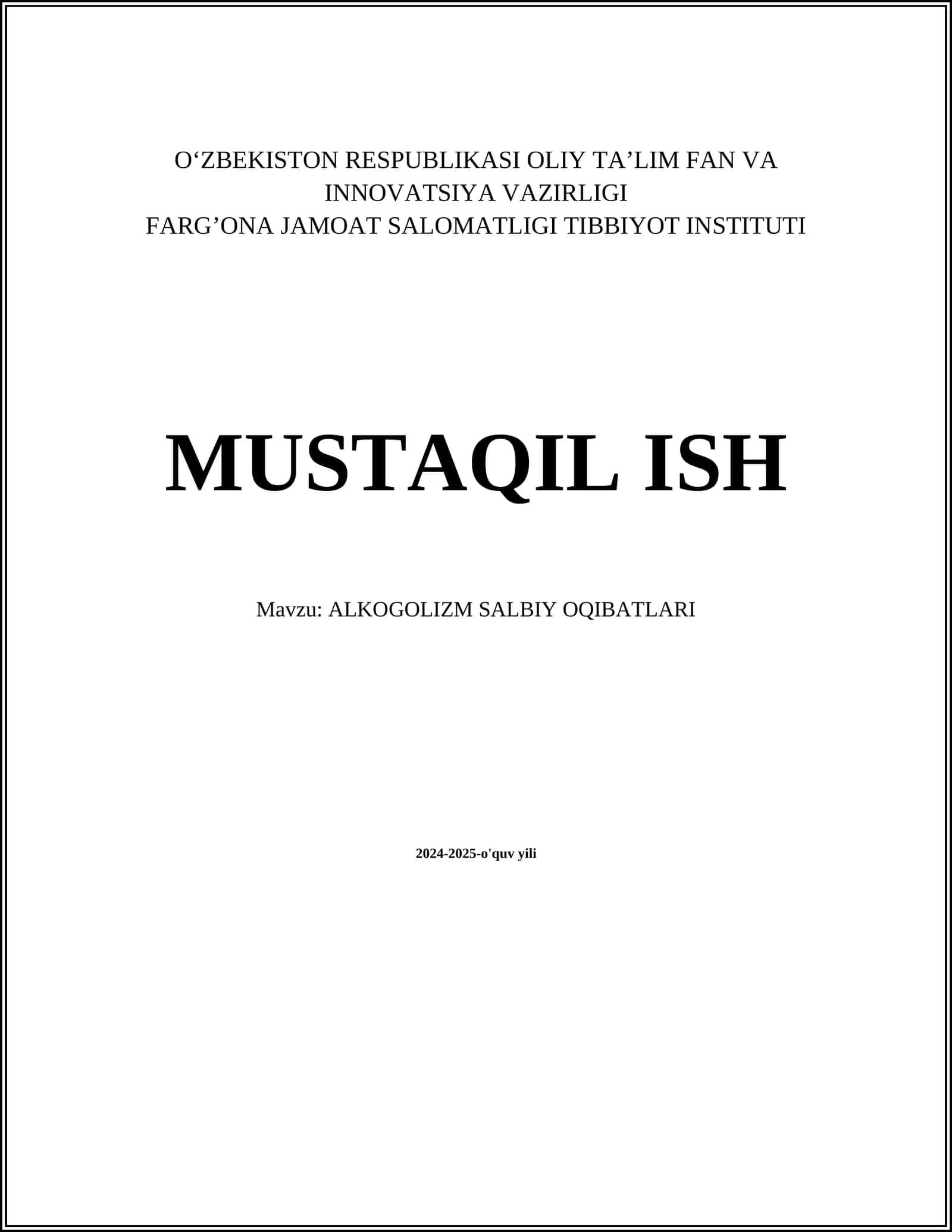 ALKOGOLIZM SALBIY OQIBATLARI 1
