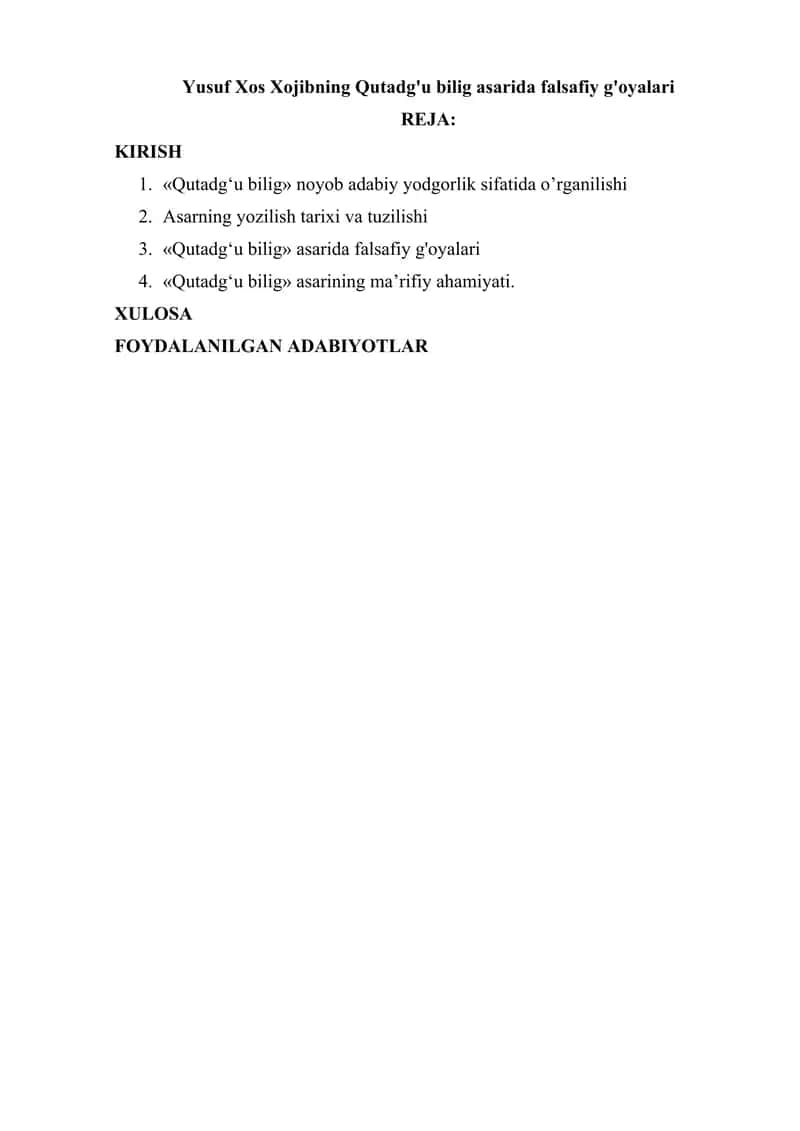 «Qutadg‘u bilig» asarida falsafiy g'oyalari 1