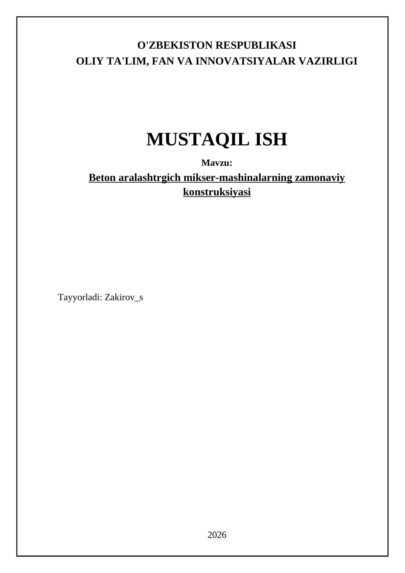Beton aralashtrgich mikser-mashinalarning zamonaviy konstruksiyasi 1