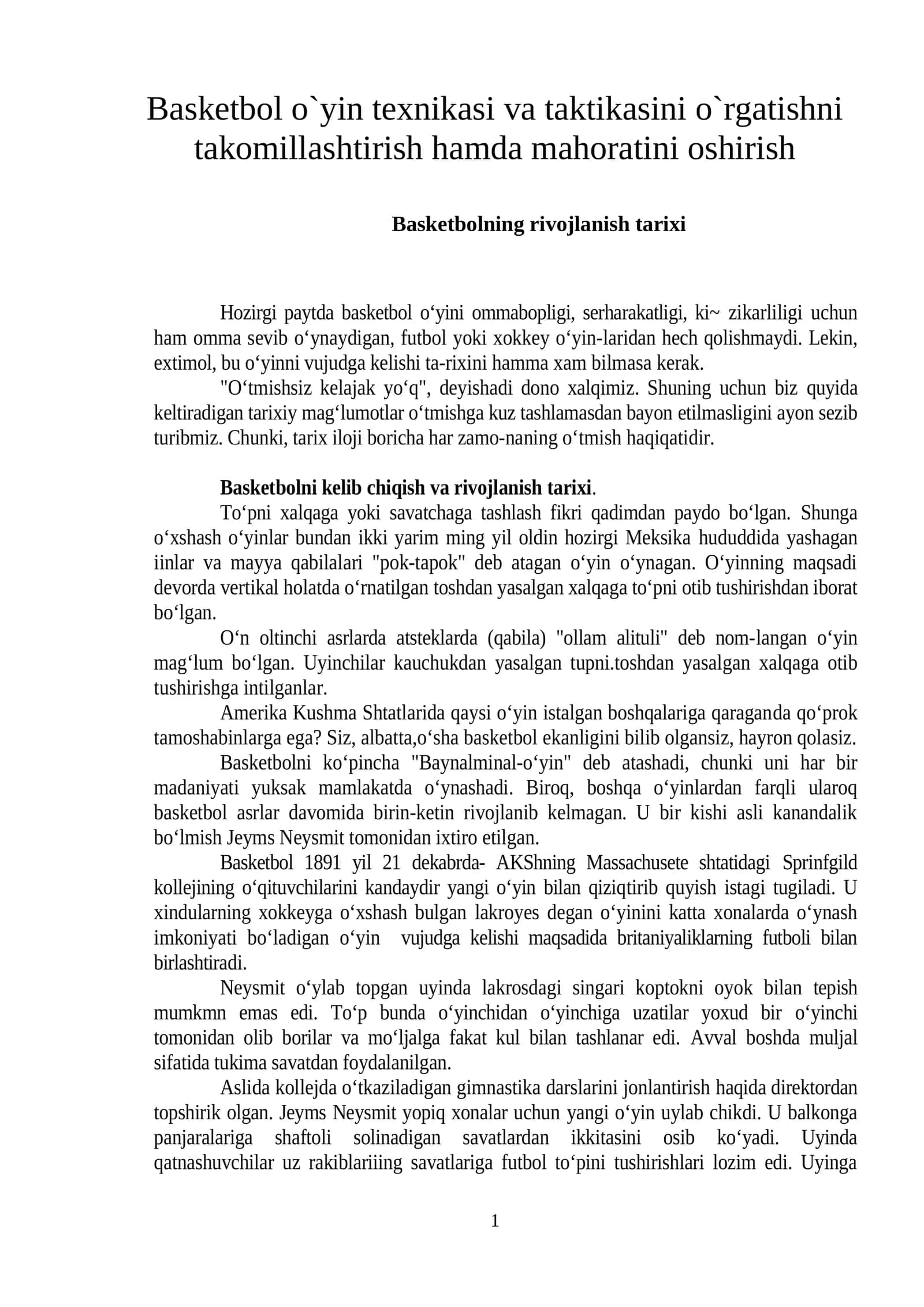 Basketbol texnikasi va taktikasi 1