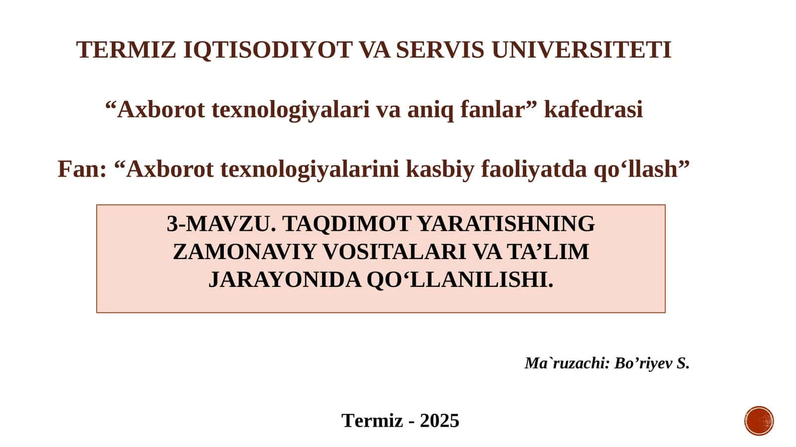 Taqdimotlarni ishlab chiqishning instrumental vositalari 1