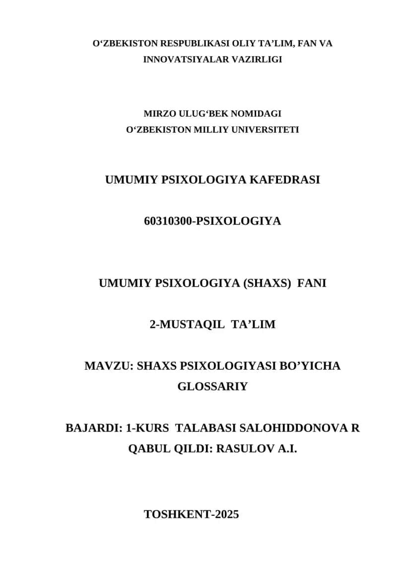 SHAXS PSIXOLOGIYASI BO’YICHA GLOSSARIY 1