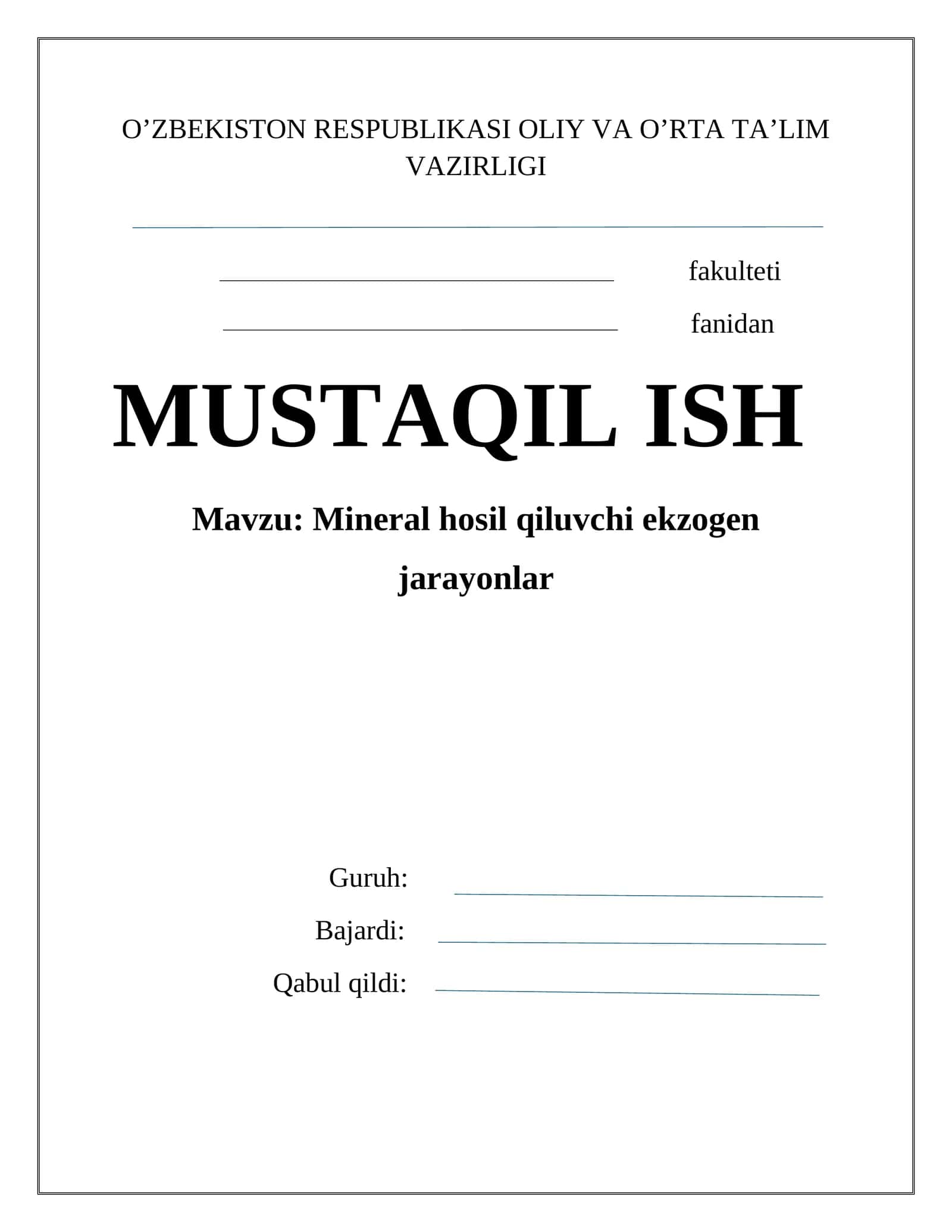 Mineral hosil qiluvchi ekzogen jarayonlar 1