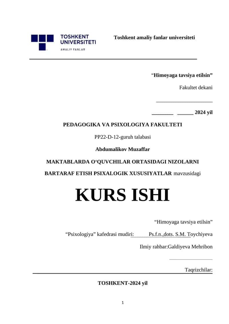 MAKTABLARDA O‘QUVCHILAR ORTASIDAGI NIZOLARNI BARTARAF ETISH PSIXALOGIK XUSUSIYATLAR 1