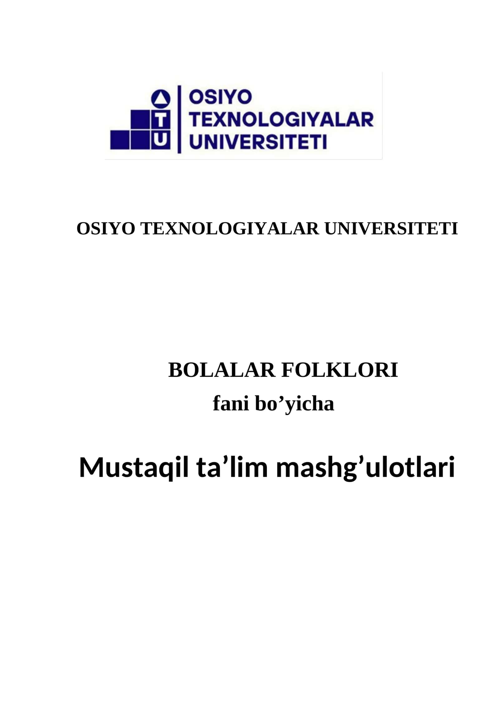 BOLALAR FOLKLORI MUSTAQIL TA’LIM MASHG’ULOTLARI 1