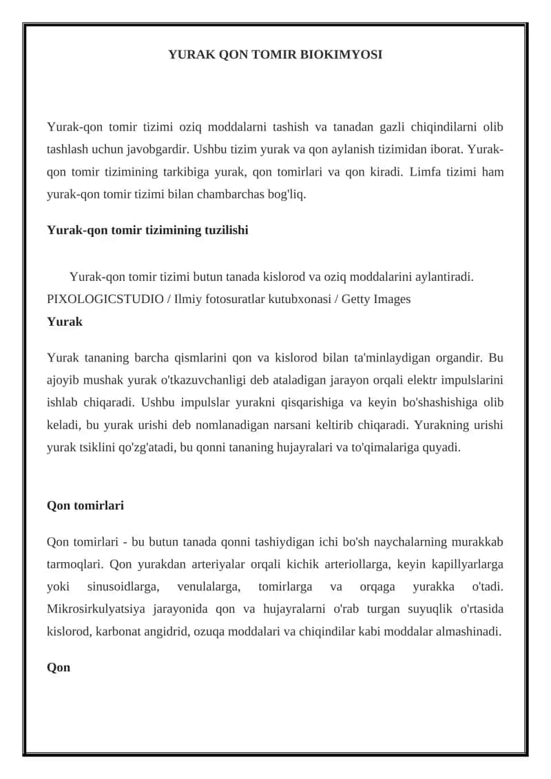 YURAK QON TOMIR BIOKIMYOSI 1