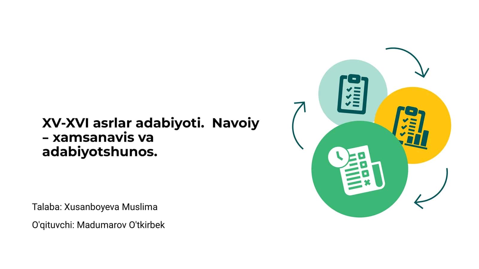XV-XVI asrlar adabiyoti. Navoiy – xamsanavis va adabiyotshunos 1