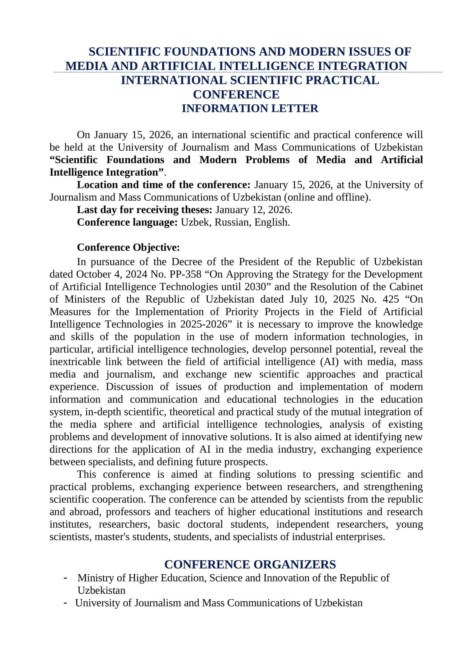 INTERNATIONAL SCIENTIFIC PRACTICAL CONFERENCE 1