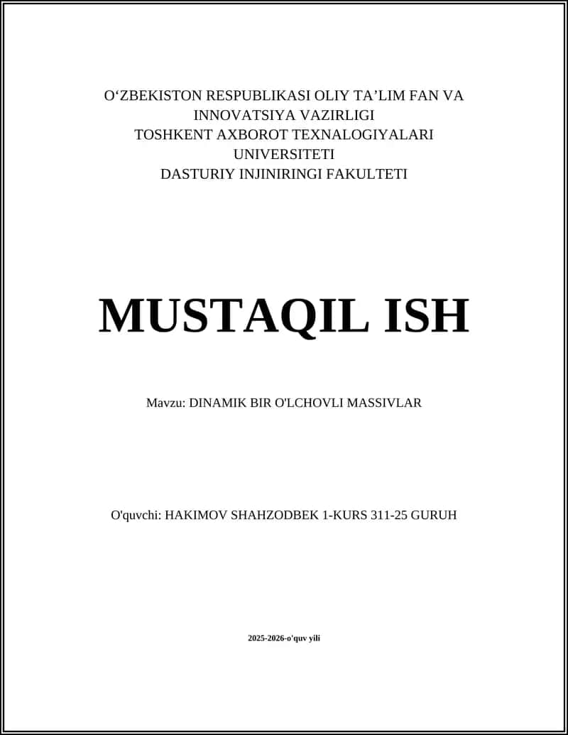 DINAMIK BIR O'LCHOVLI MASSIVLAR 1