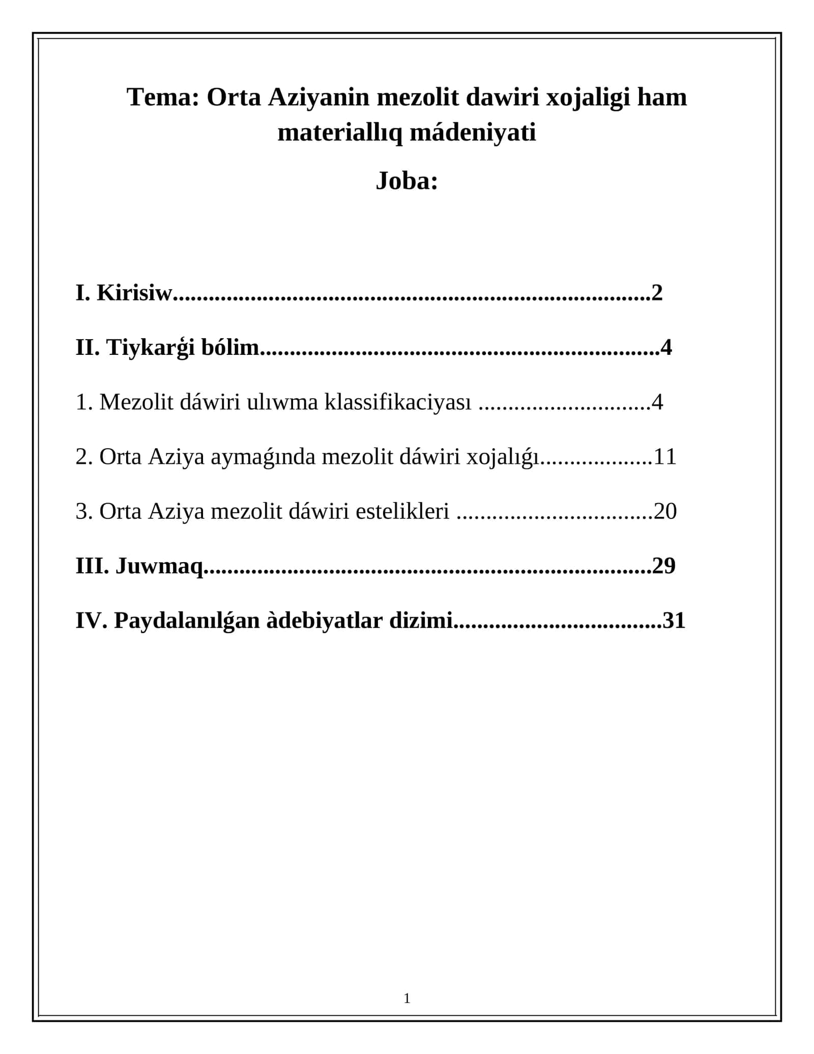 Mezolit dáwiri xojalıǵı 1
