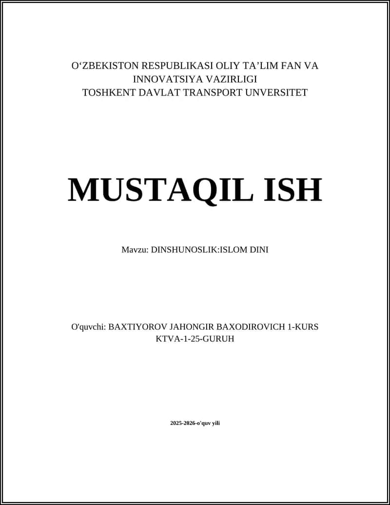 DINSHUNOSLIK:ISLOM DINI 1