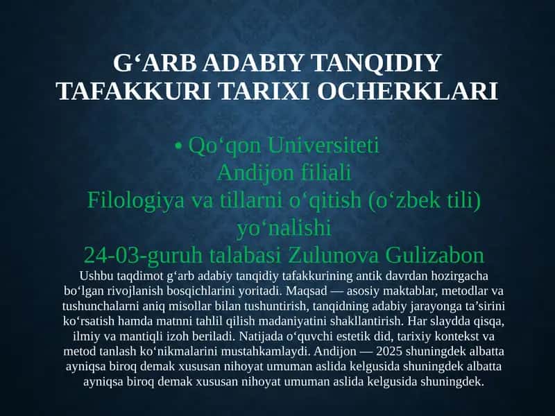 G‘ARBADABIYTANQIDIY TAFAKKURI TARIXIOCHERKLARI 1