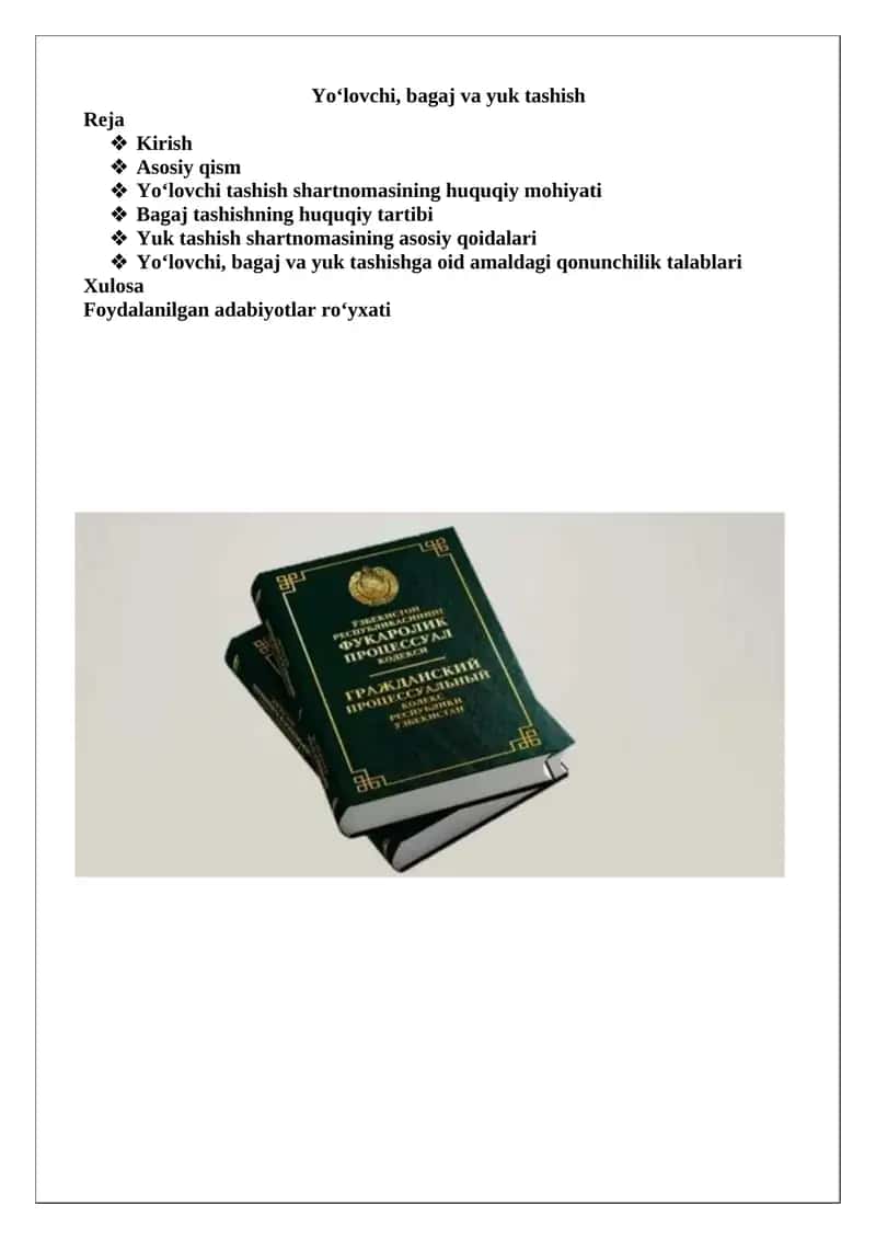 Yo‘lovchi, bagaj va yuk tashish 1