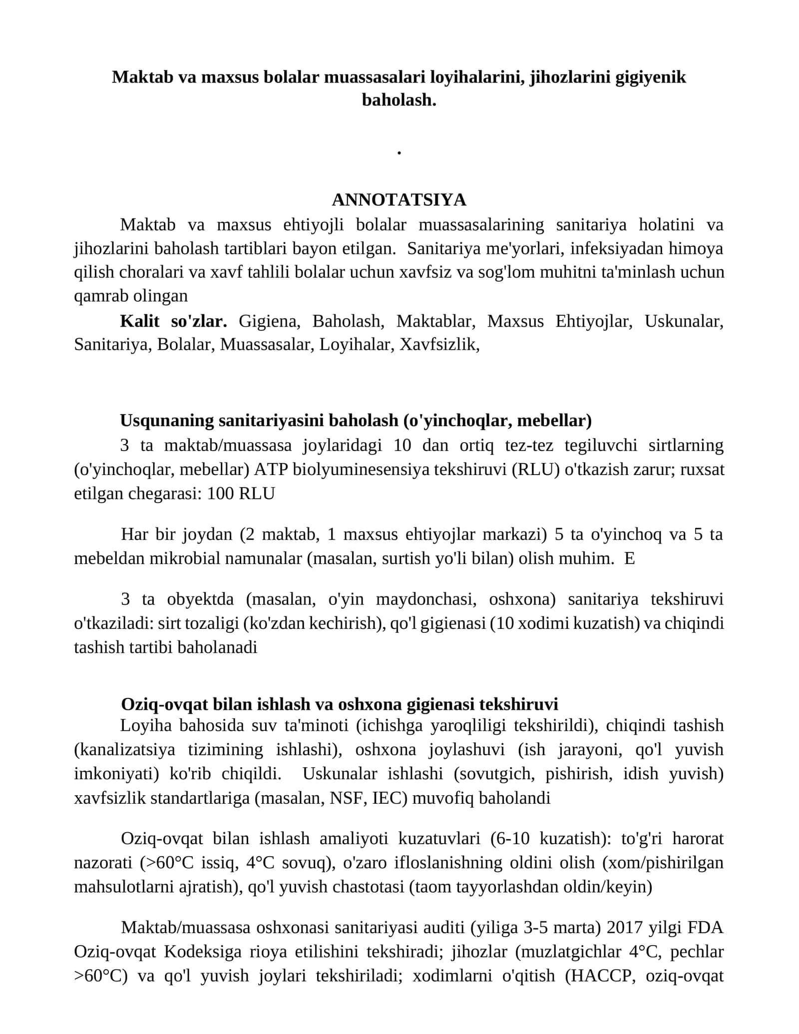 Sanitariya holatini va jihozlarini gigiyenik baholash 1