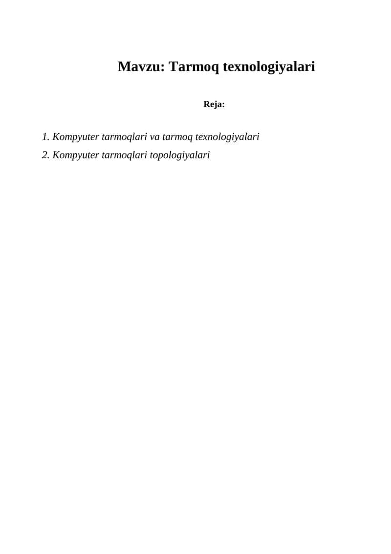 Tarmoq texnologiyalari 1