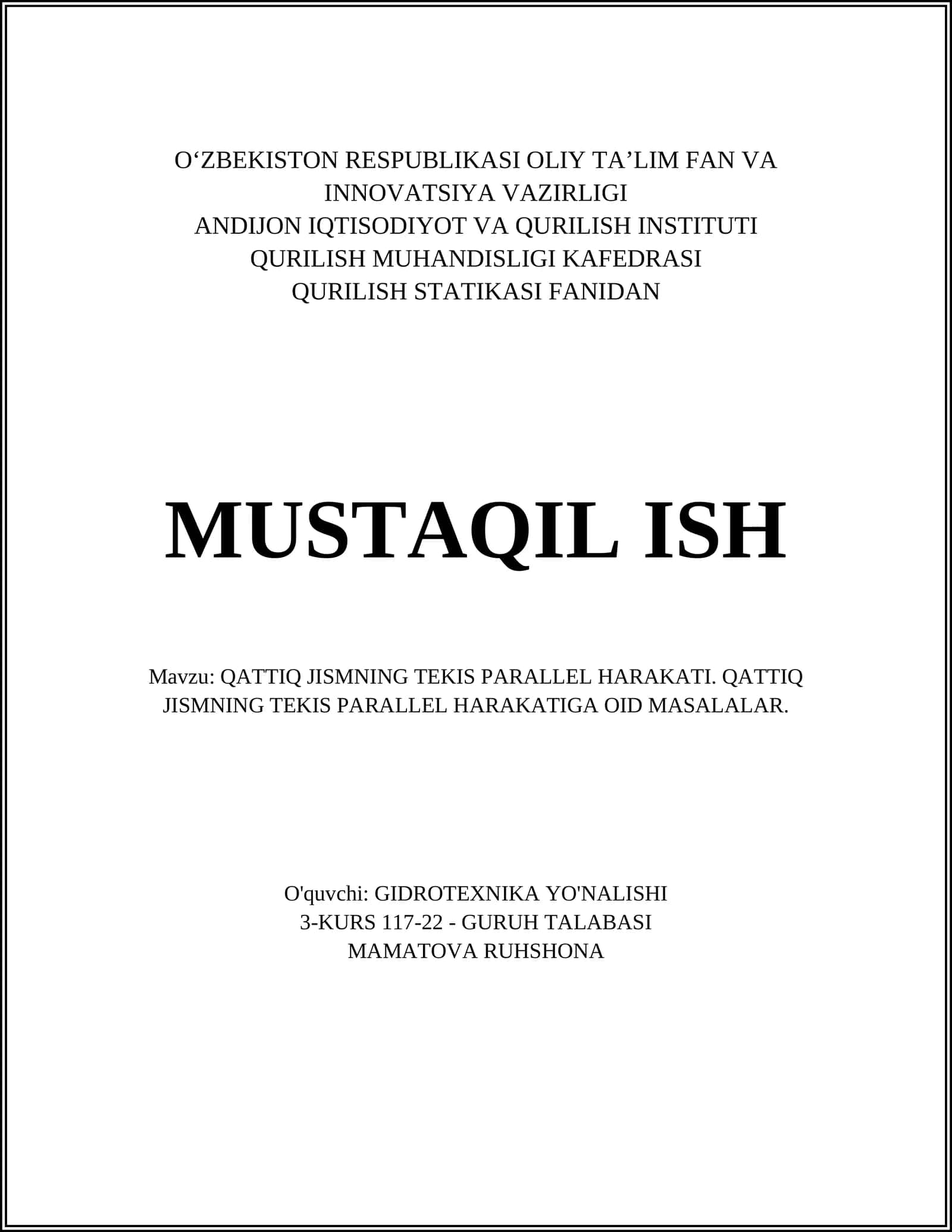QATTIQ JISMNING TEKIS PARALLEL HARAKATI 1