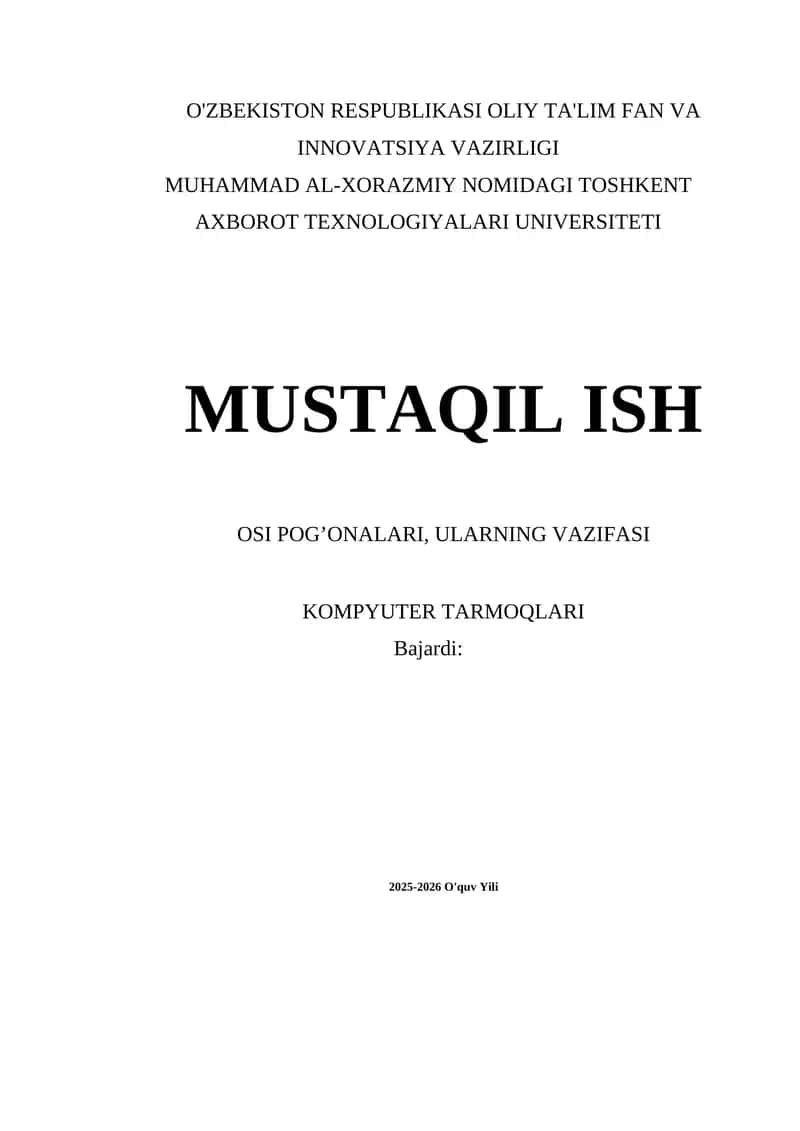 OSI POG’ONALARI, ULARNING VAZIFASI 1