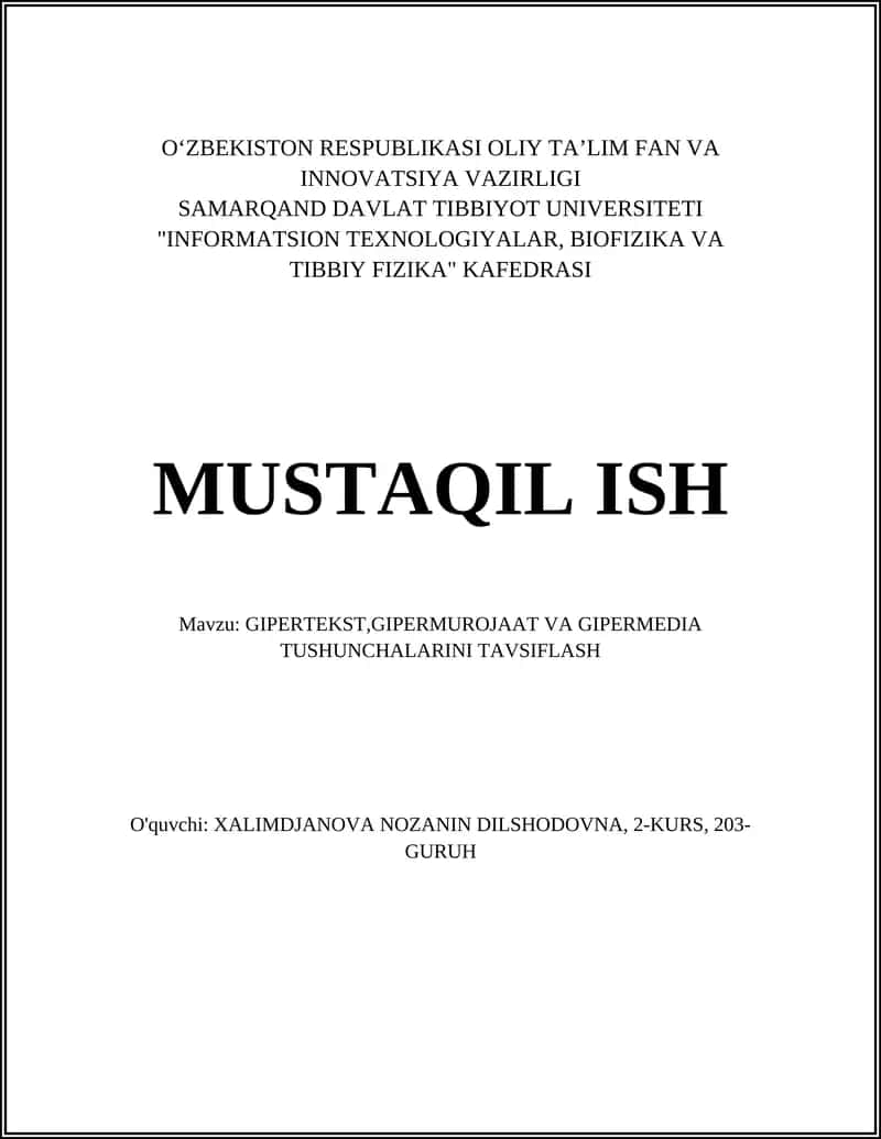 Gipermedia: ta'rif va multimediya integratsiyasi 1