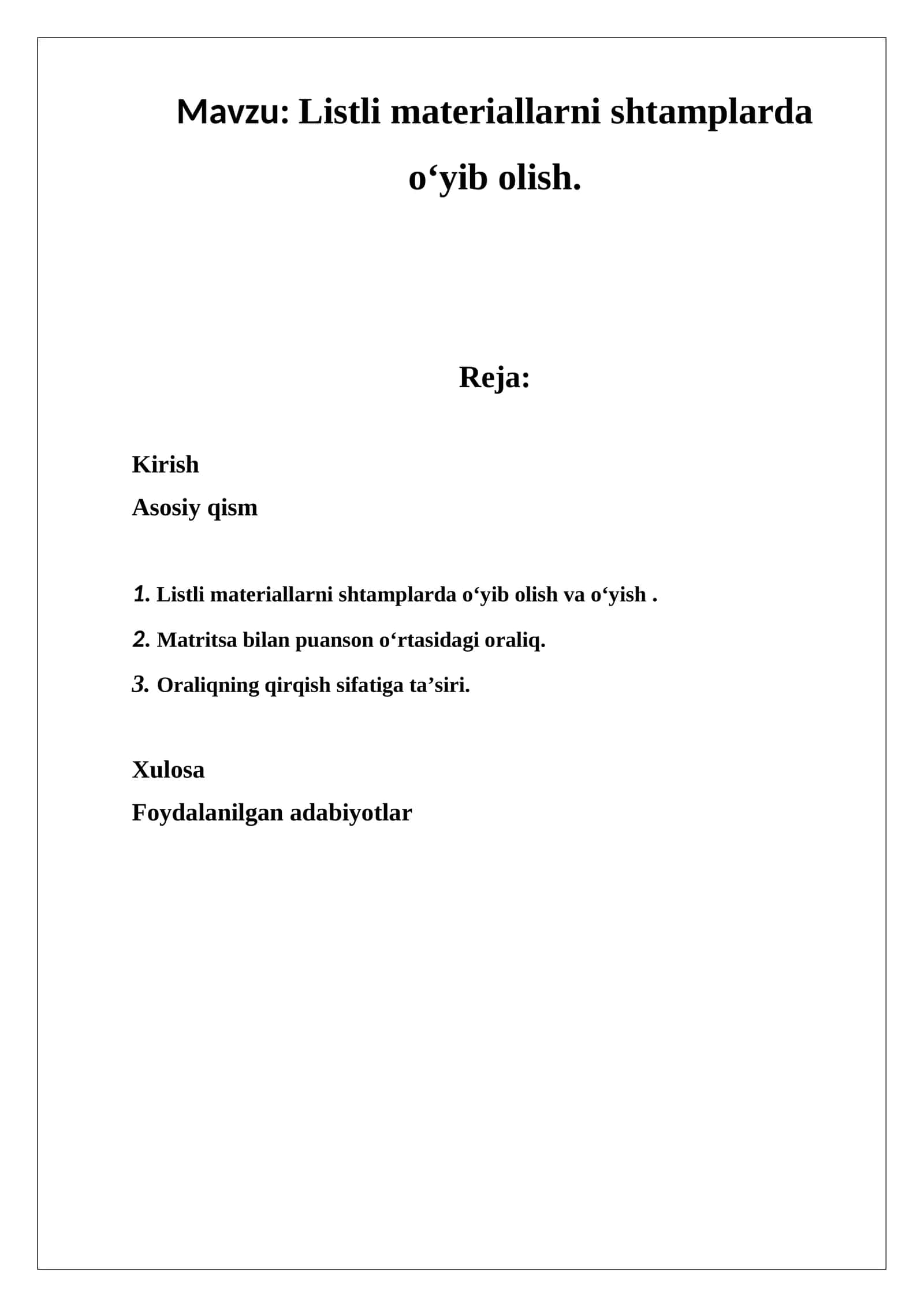 Listli materiallarni shtamplarda o‘yib olish 1
