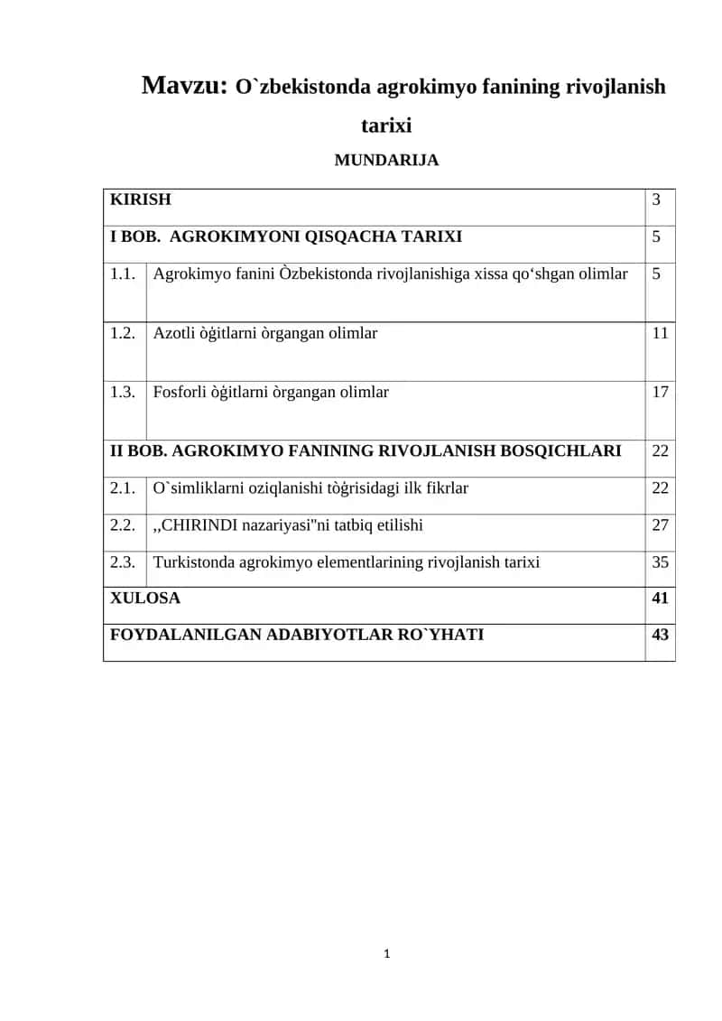 O`zbekistonda agrokimyo fanining rivojlanish tarixi 1