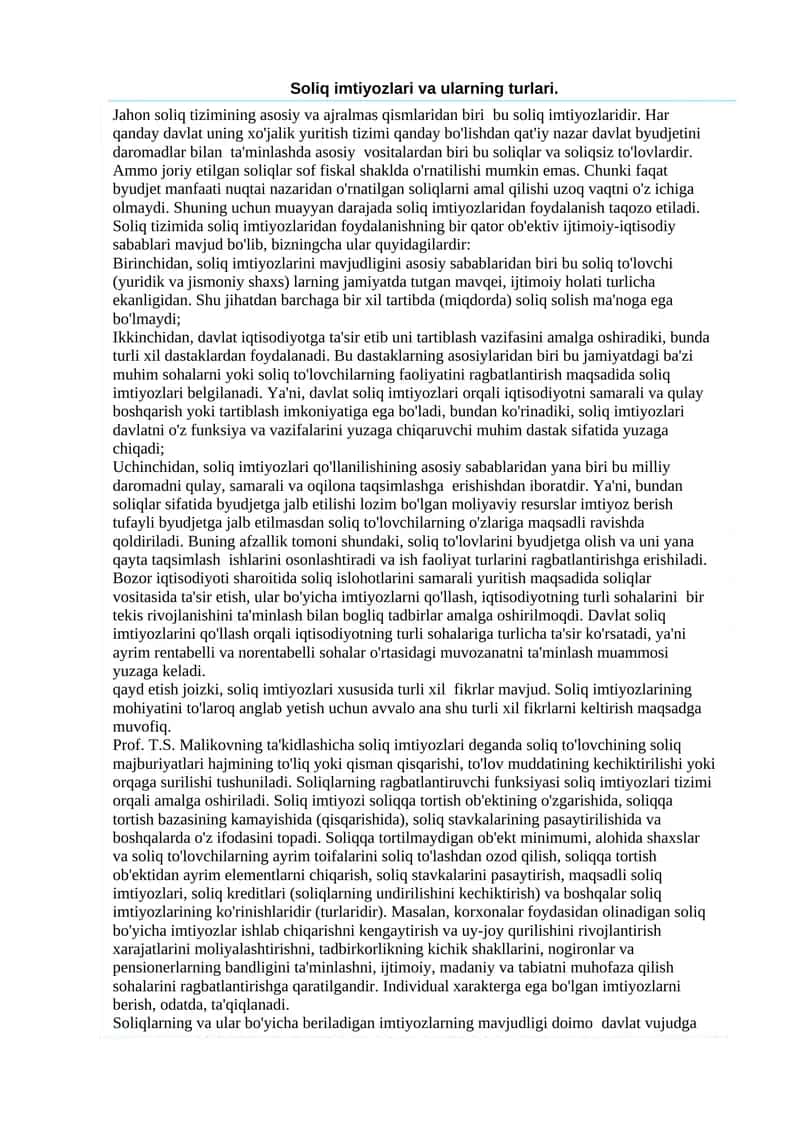 Soliq imtiyozlari va ularning turlari 1