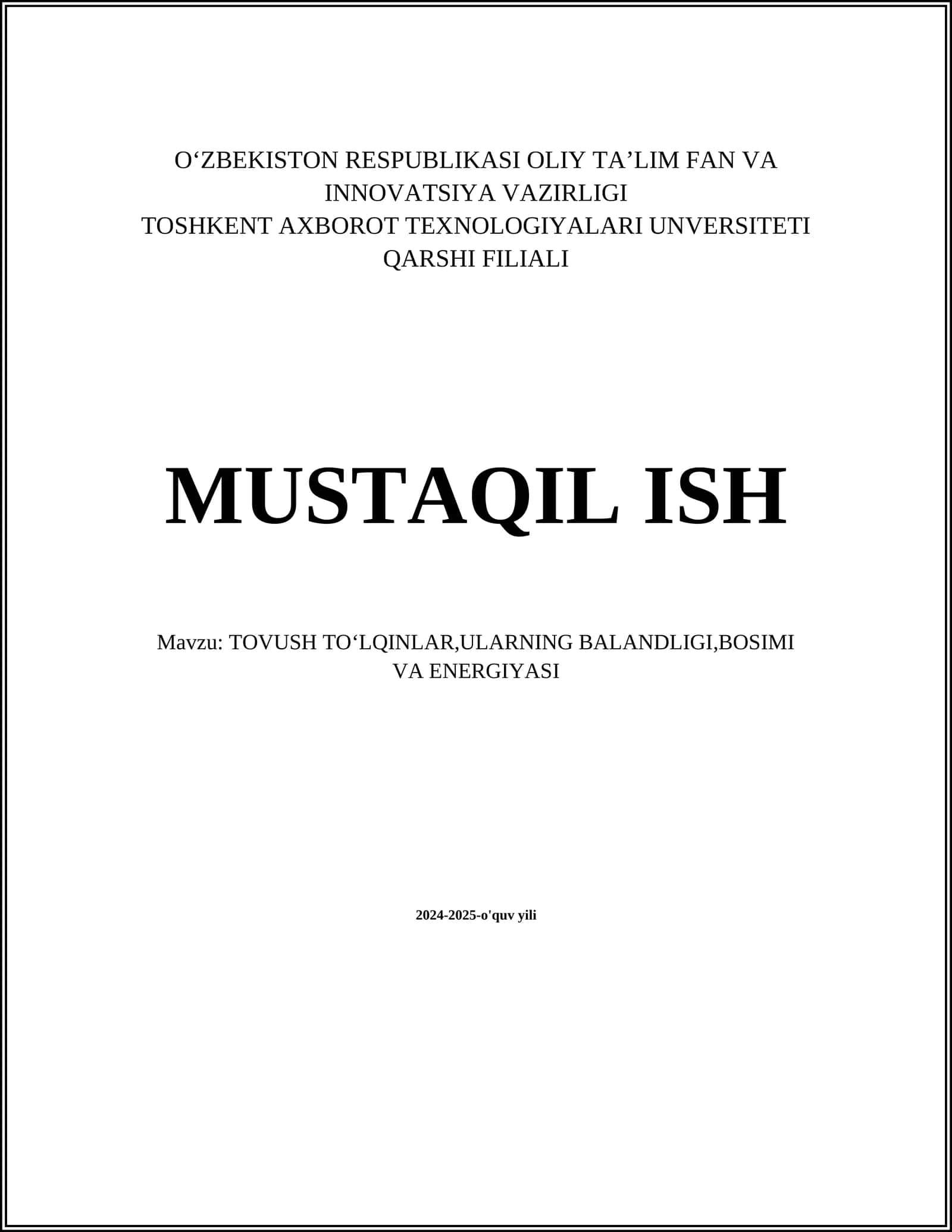 Tovush To'lqinlar 1