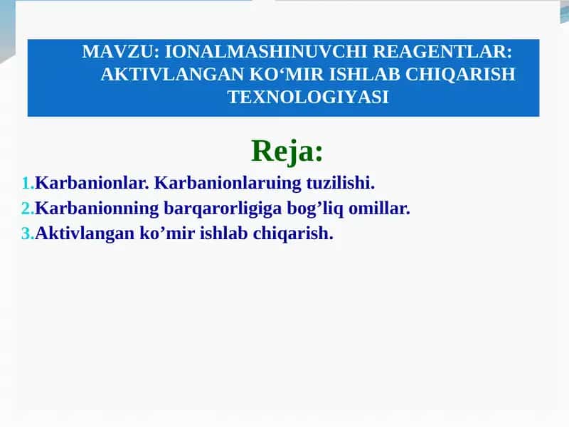 AKTIVLANGAN KO‘MIR ISHLAB CHIQARISH TEXNOLOGIYASI 1