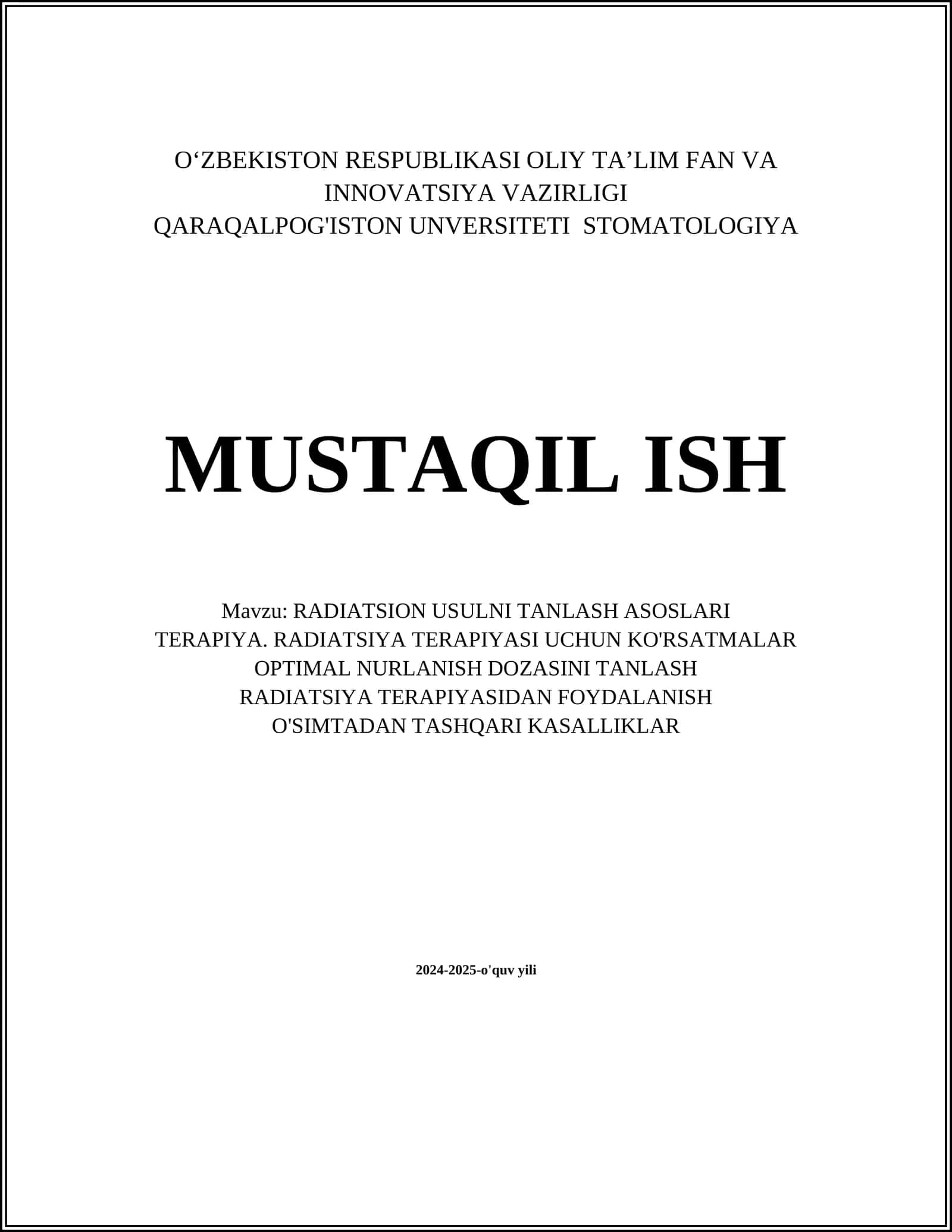 RADIATSION USULNI TANLASH ASOSLARI 1