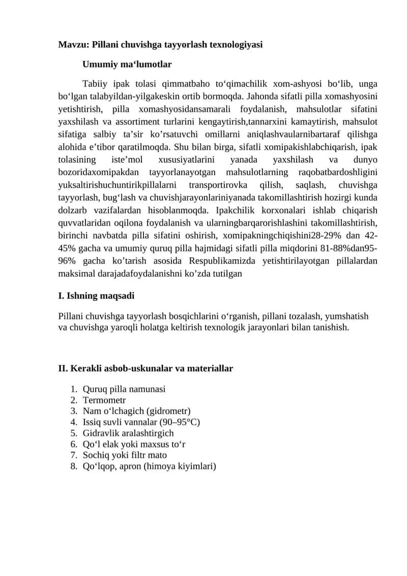 Pillani chuvishga tayyorlash texnologiyasi 1