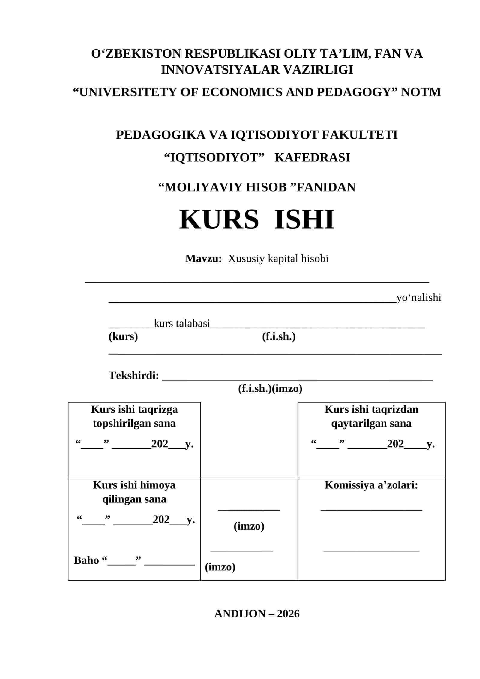 Xususiy kapital hisobi 1