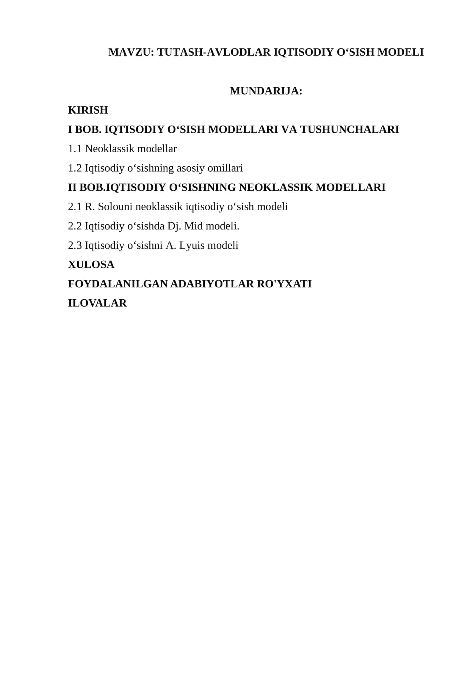 Tutash-Avlodlar Iqtisodiy O‘sish Modeli 1
