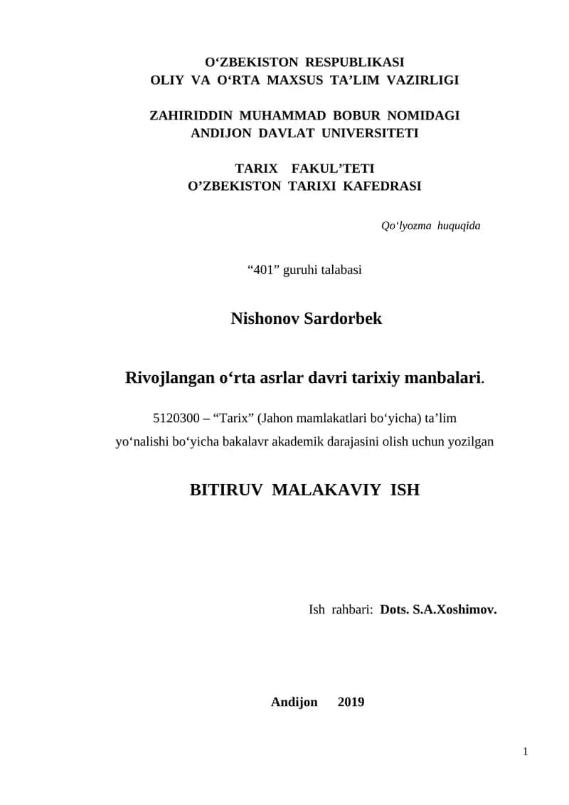 Rivojlangan o‘rta asrlar davri tarixiy manbalari 1