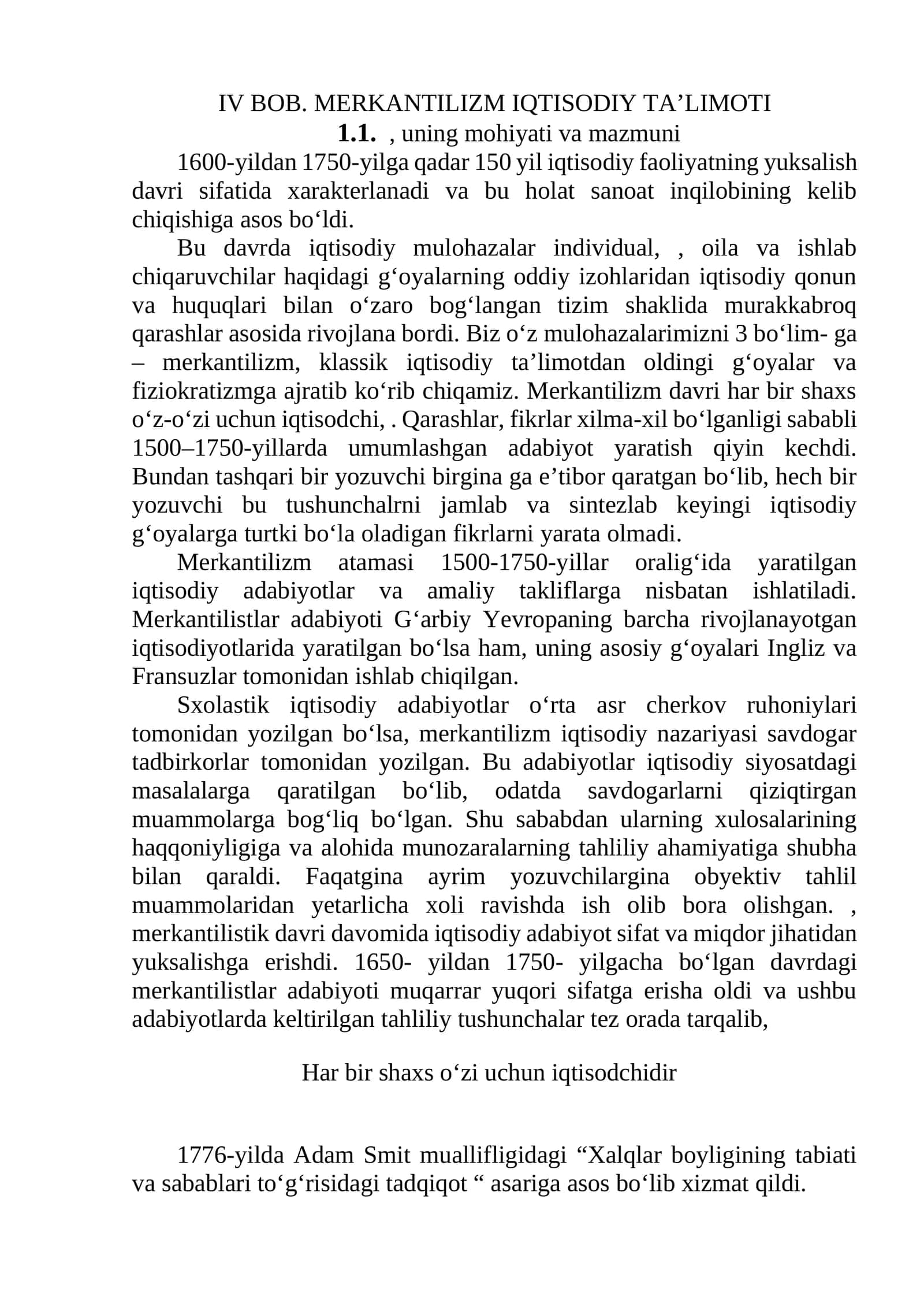 BOB. MERKANTILIZM IQTISODIY TA’LIMOTI 1