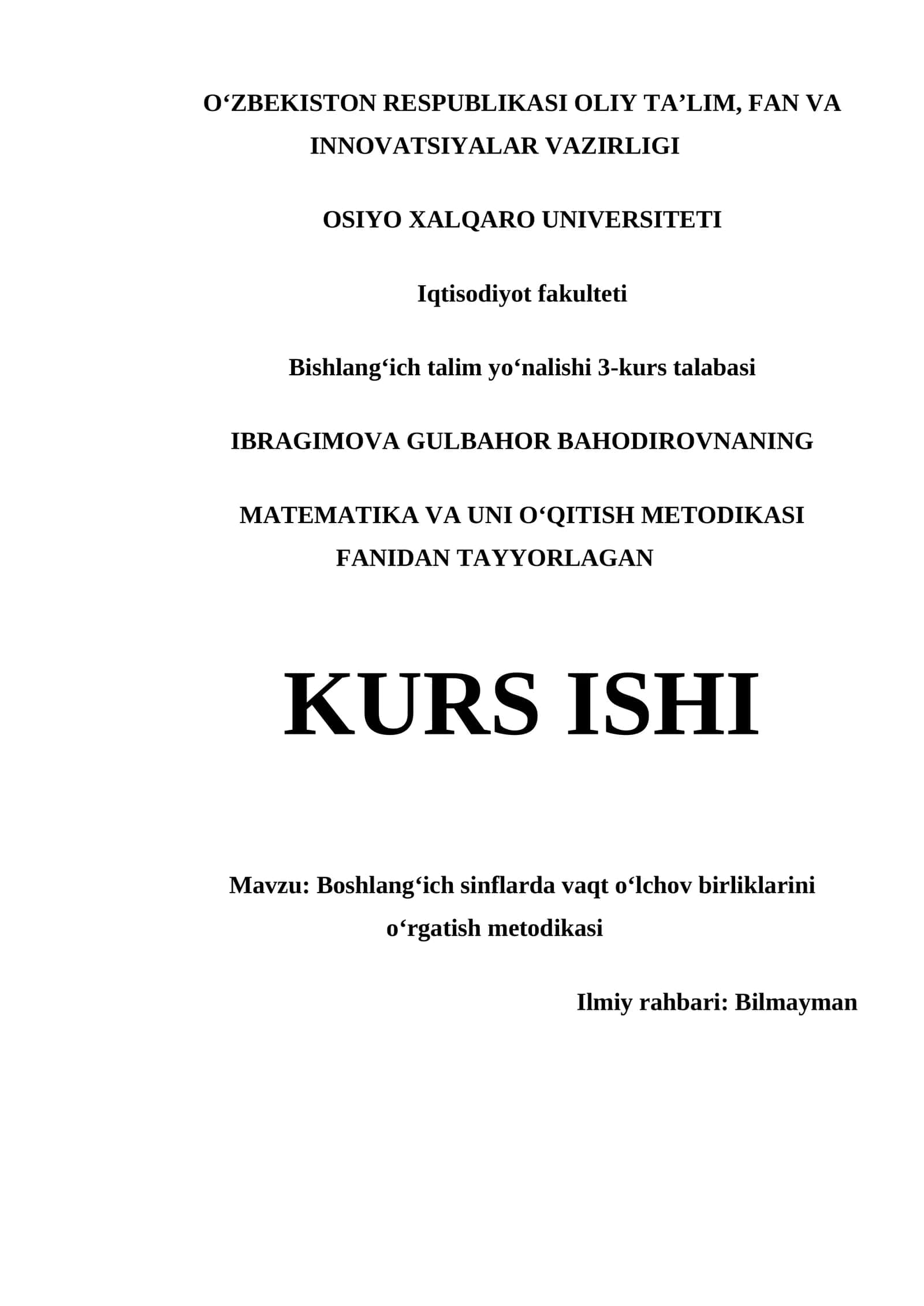 MATIMATIKA VA UNI OʻQITISH METODIKASI 1