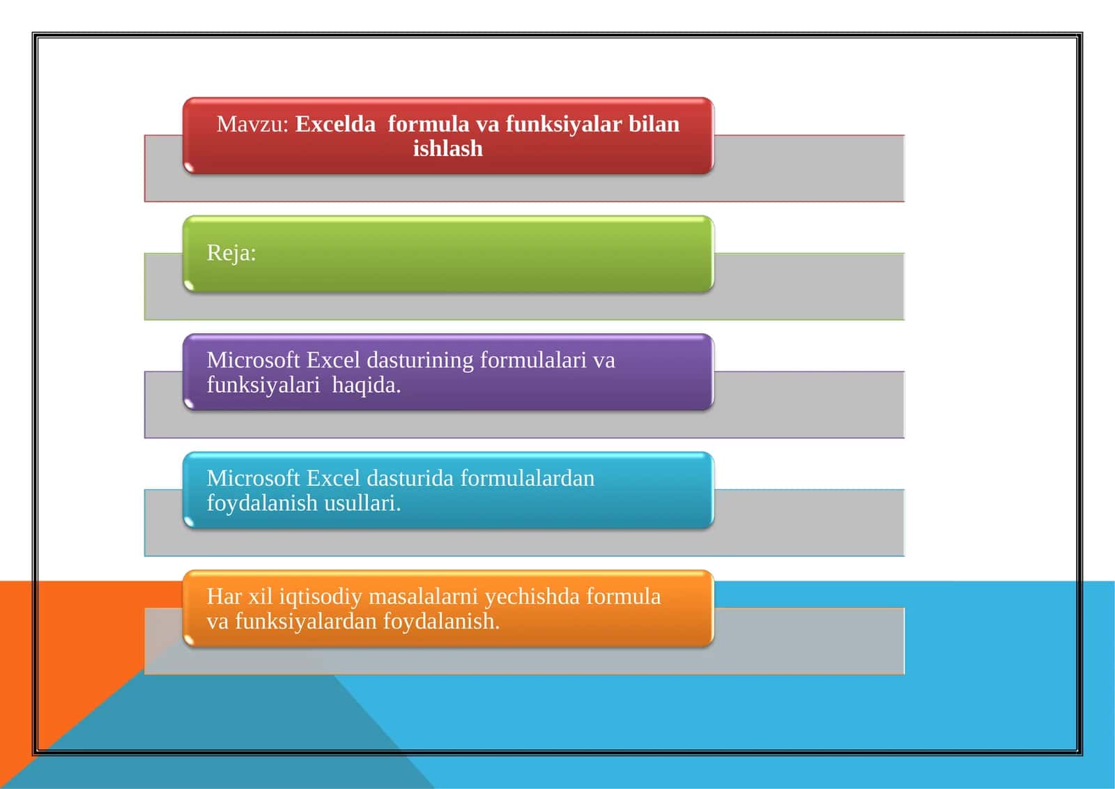 Excelda formulava funksiyalarbilan ishlash 1