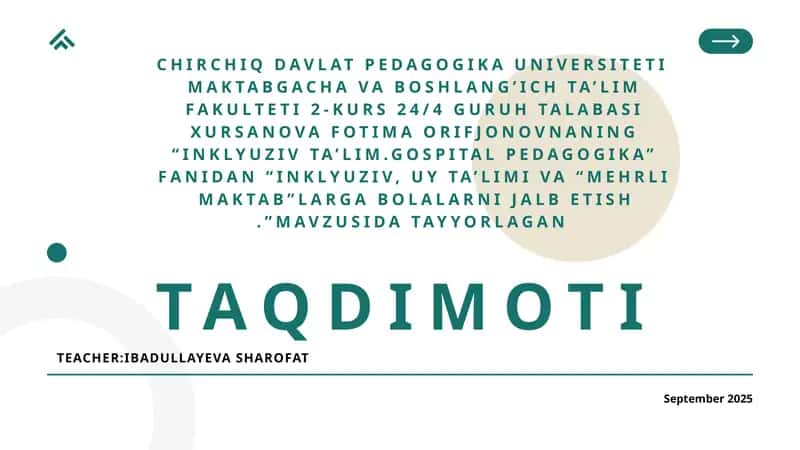 "INKLYUZIV TA’LIM.GOSPITAL PEDAGOGIKA" FANI 1