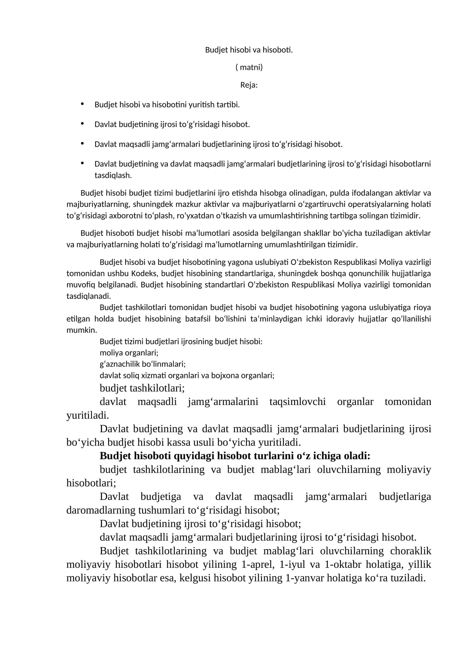 Budjet hisobi va hisoboti 1