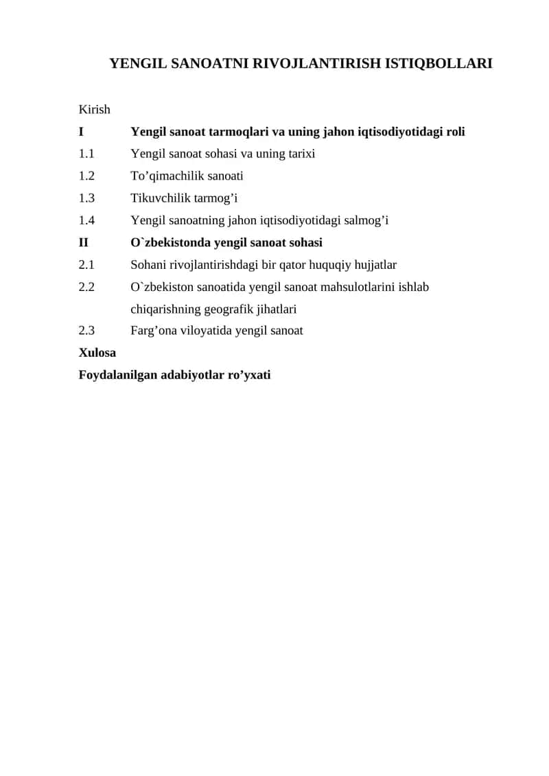YENGIL SANOATNI RIVOJLANTIRISH ISTIQBOLLARI 1