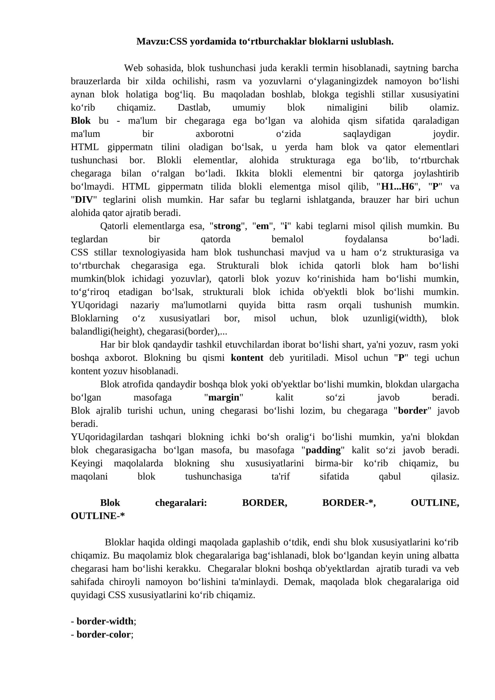 CSS yordamida to‘rtburchaklar bloklarni uslublash 1