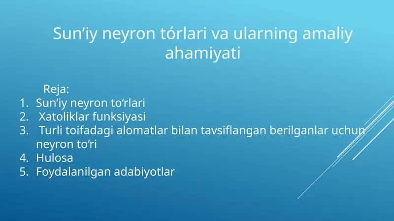 Sunʼiy neyron toʻrlari va ularning amaliyahamiyati 1
